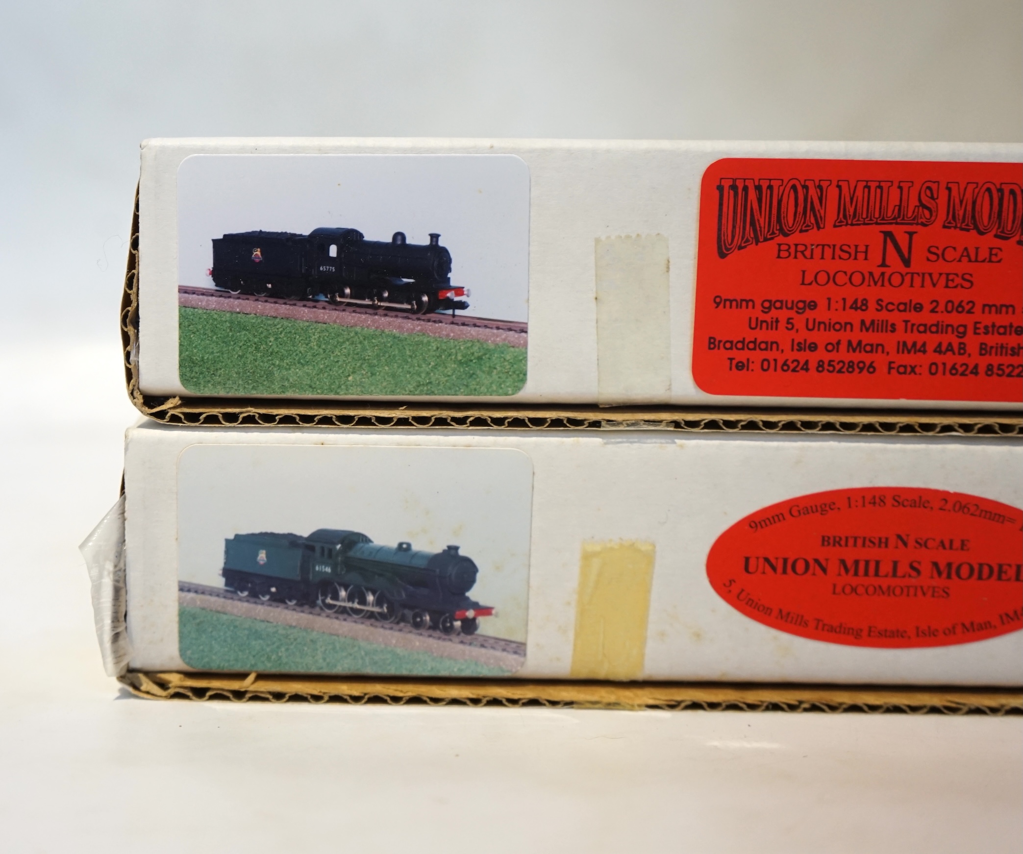 Three boxed Union Mills Models N gauge railway BR locomotives; a Class B12/3, 61546, a Class J26, 65775, and a Class J39, 64927. Condition - good.